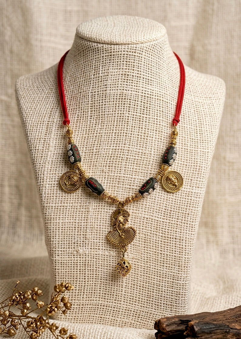 Dokra Coin & Shell Pendant Necklace