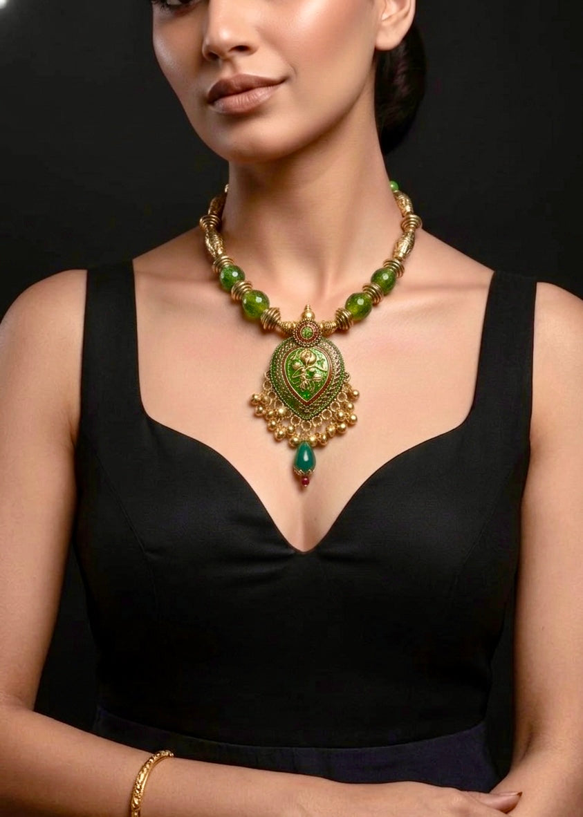 Meenakari Heart Ghungroo Pendant Necklace