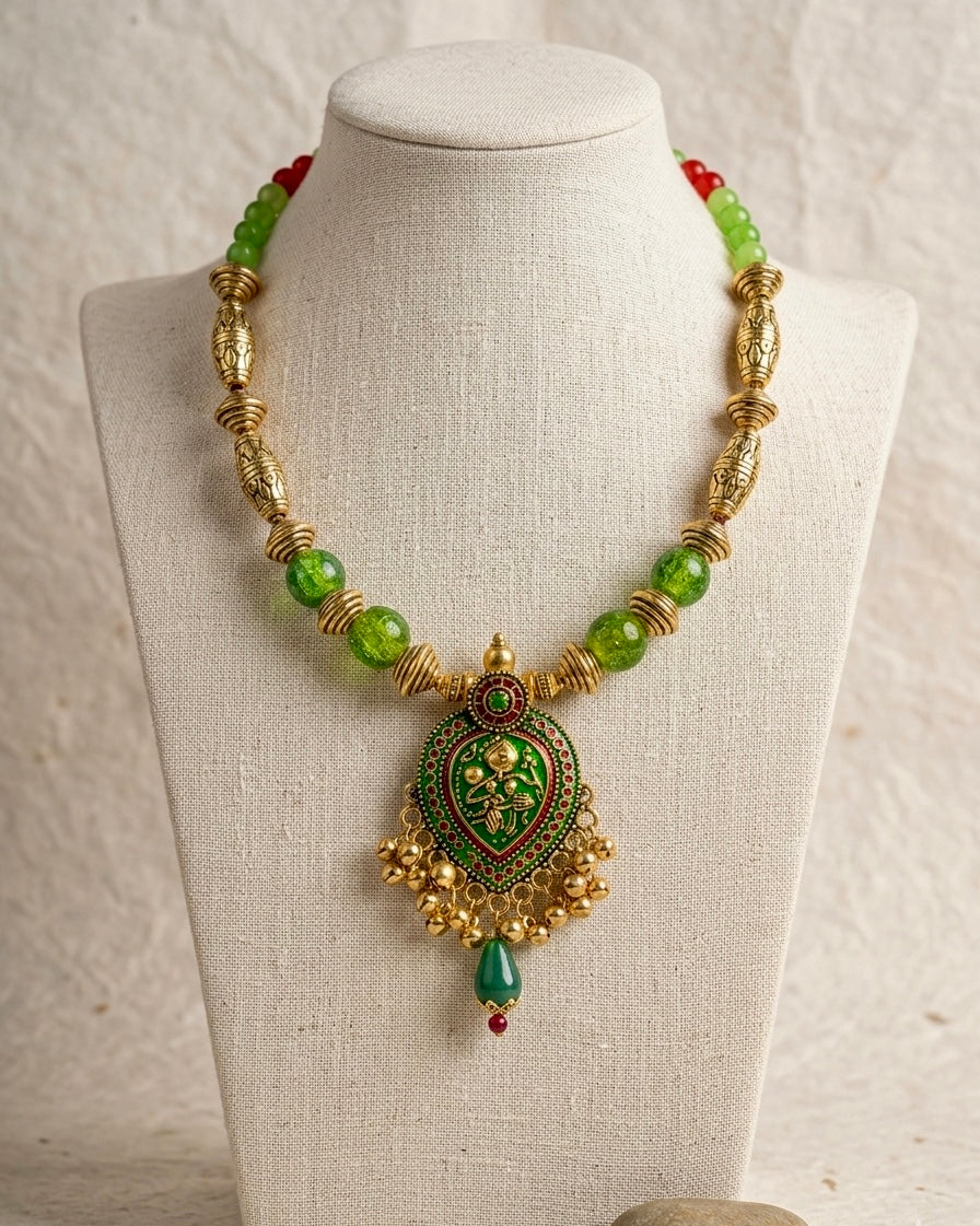 Meenakari Heart Ghungroo Pendant Necklace