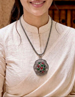 Garden Mosaic Silver Ball Pendant Necklace