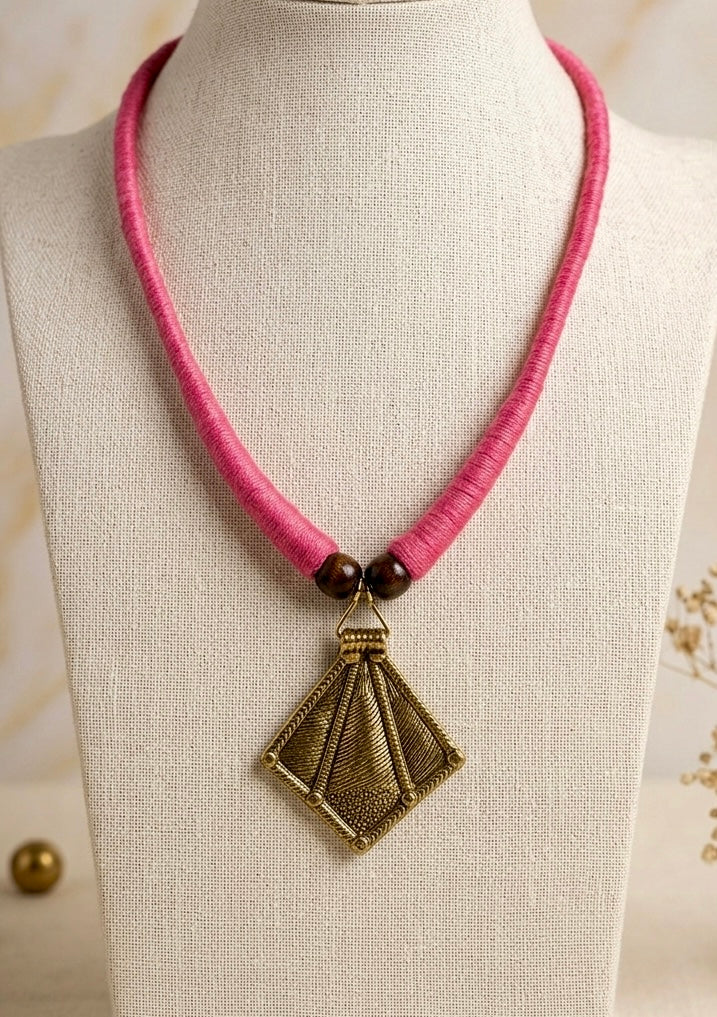 Rose Cord Diamond Pendant Necklace
