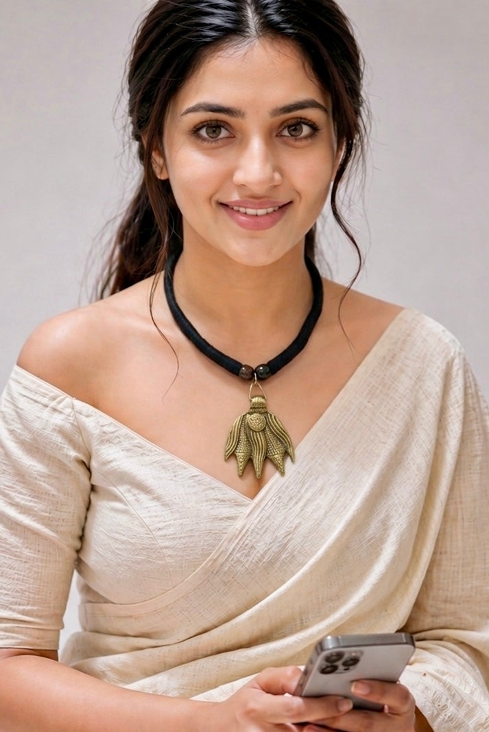 Lotus Bud Brass Pendant Necklace
