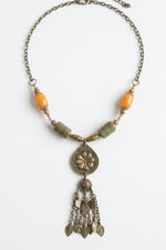 Amber Sage Flower Drop Pendant Necklace
