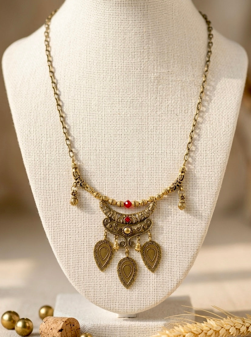 Crescent Moon Filigree Drop Necklace