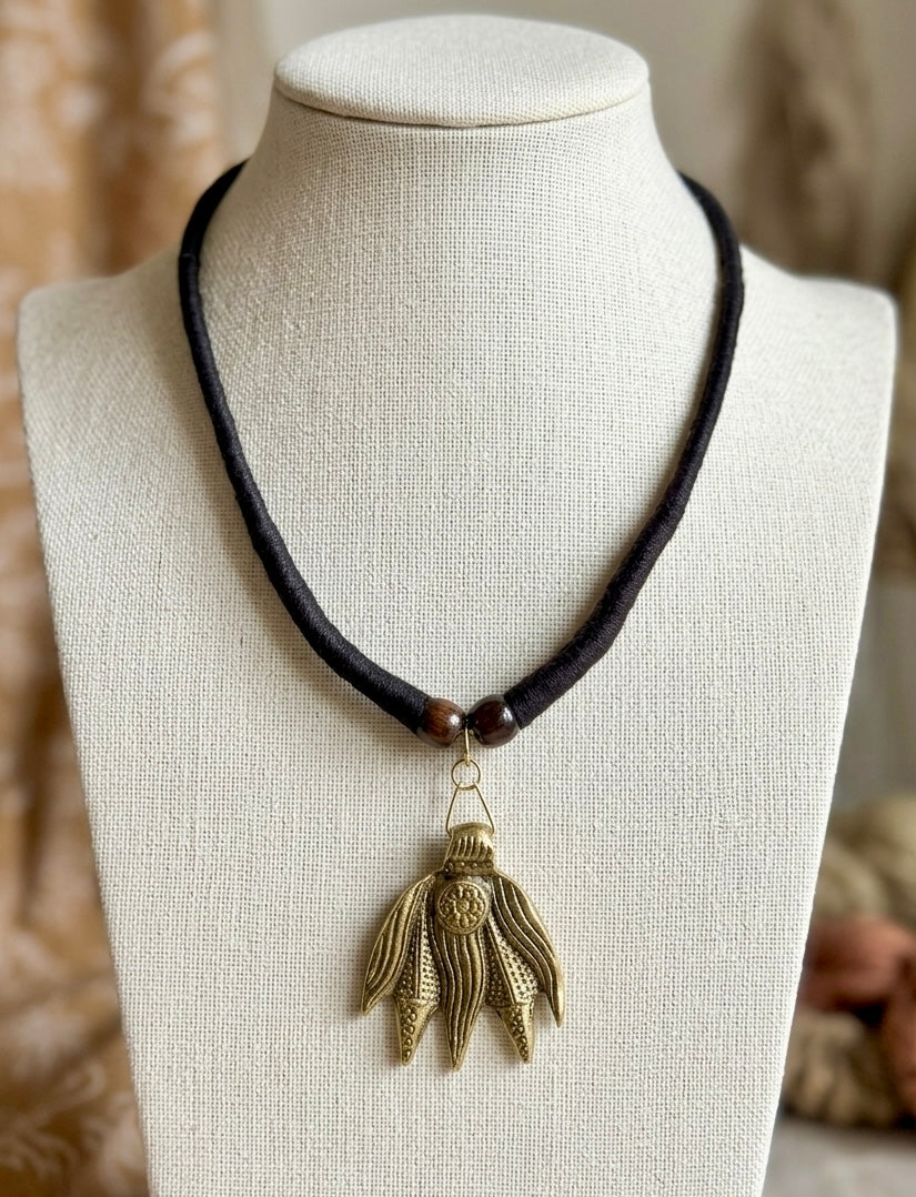 Lotus Bud Brass Pendant Necklace