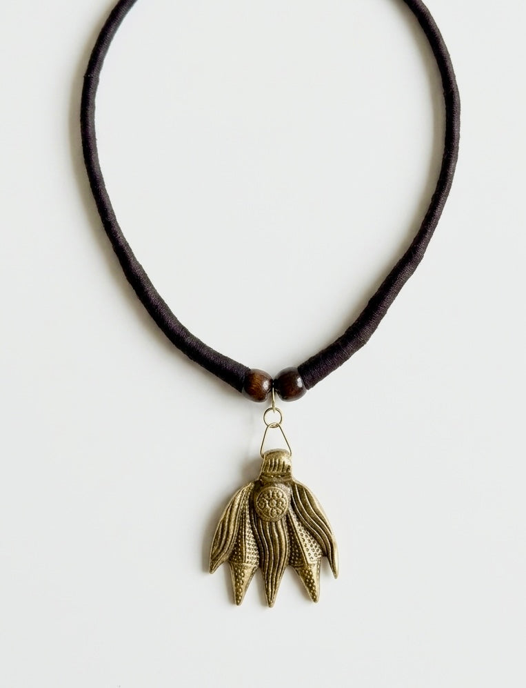 Lotus Bud Brass Pendant Necklace
