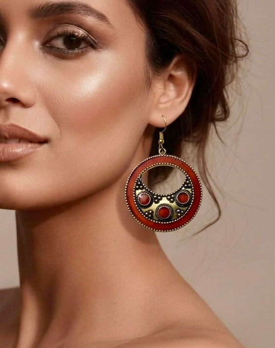 Carnelian Crescent Hoop Drop Earrings