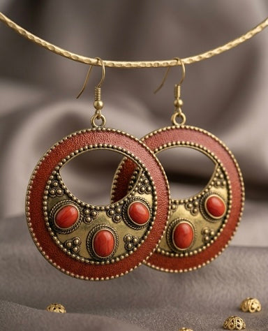 Carnelian Crescent Hoop Drop Earrings