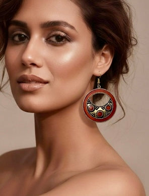 Carnelian Crescent Hoop Drop Earrings