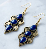 Lapis Lazuli Afghan Triple Stone Drop Earrings