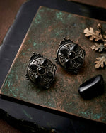 Black Onyx Cross Mandala Stud Earrings