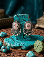 Pichwai Painted Oval Ghungroo Earrings
