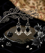 Black Onyx Silver Ghungroo Drop Earrings