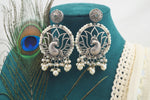 Kamalmor Oxidised Lotus Peacock Motif Earrings — Spiritual Boho Earrings India