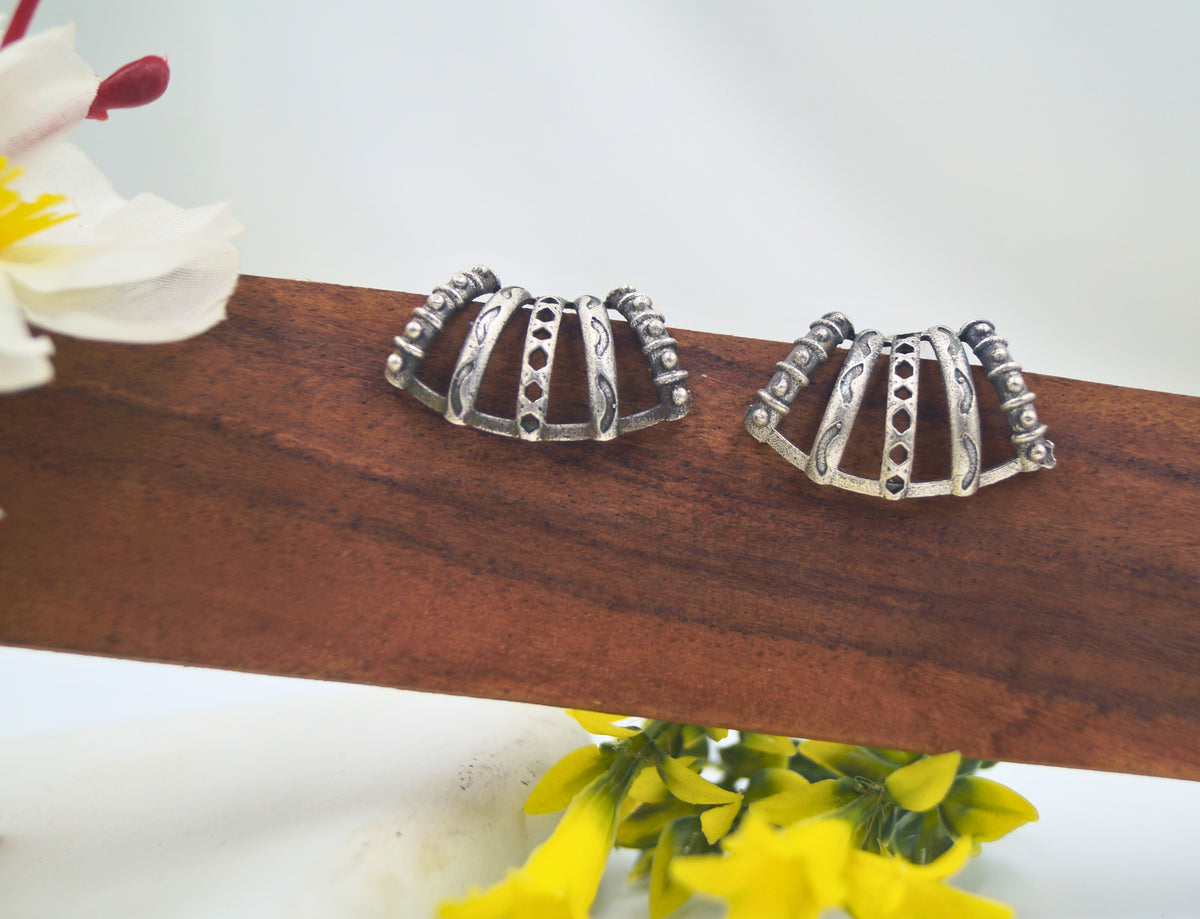 Noira Studs — Oxidised Black Enamel Star Crescent Stud Earrings India