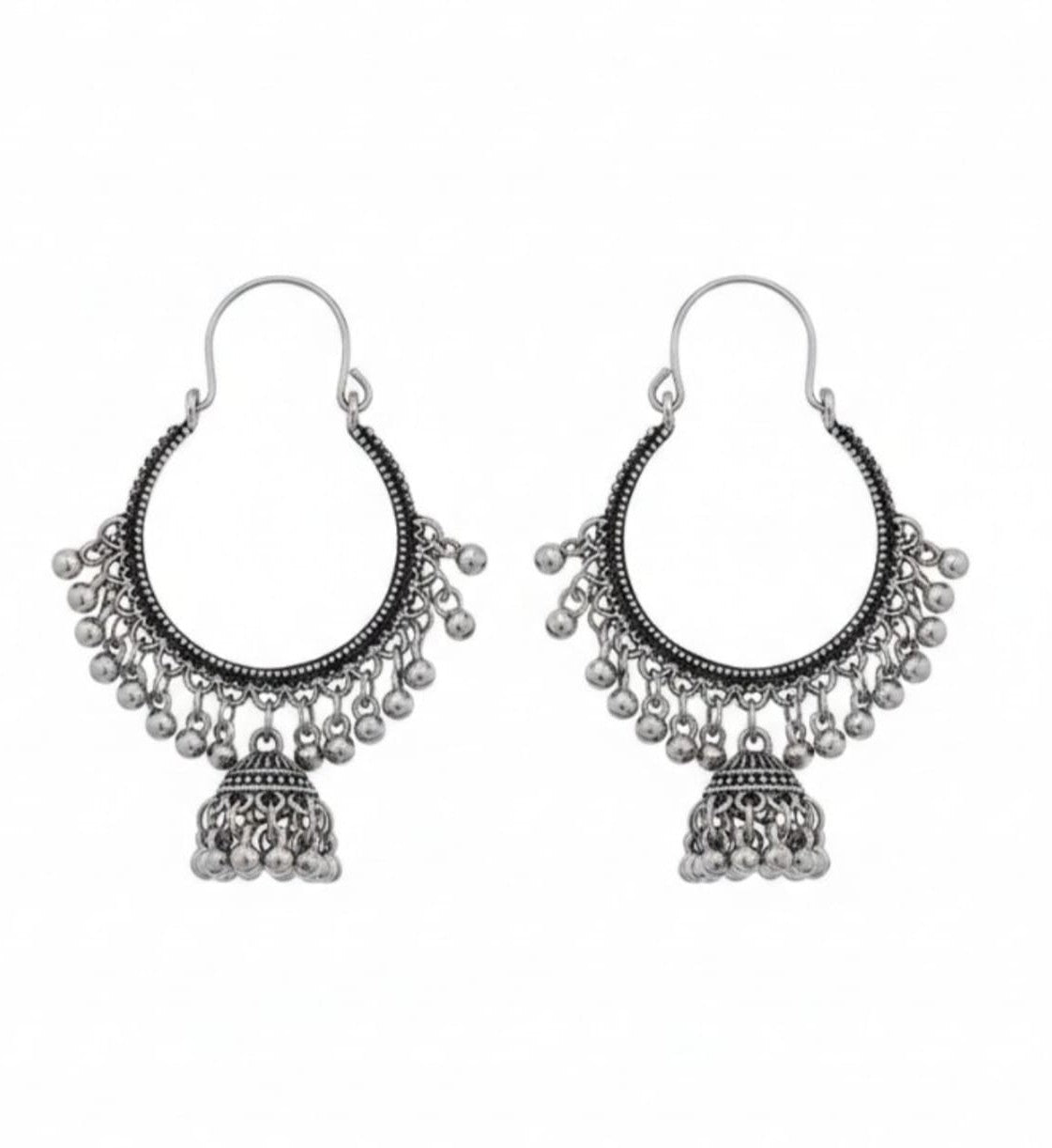 Ghungroo Hoop Oxidised Jhumkas