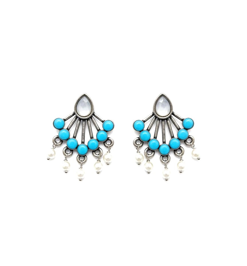 Turquoise Fan Oxidised Earrings
