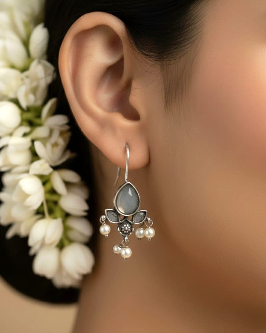 Aashna Pearl Oxidised Drop Earrings