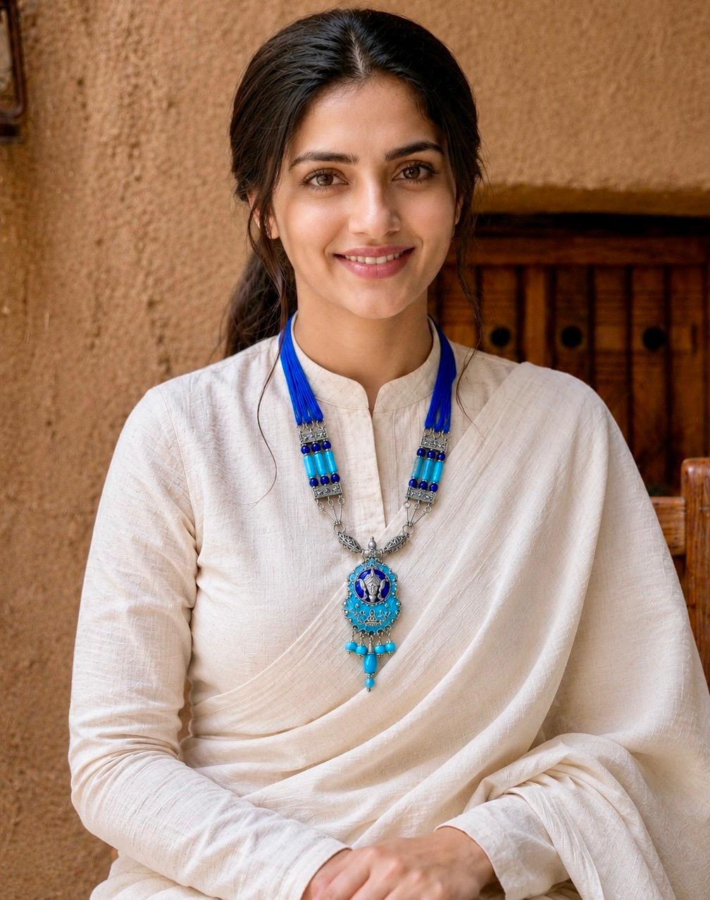 Neela Durga Turquoise Bead Pendant Necklace