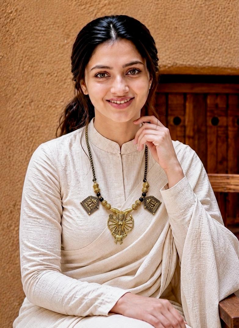 Brass Durga Shakti Triple Pendant Necklace