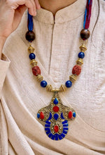 Afghan Lapis Coral Gold Pendant Bead Necklace