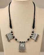Ganesha Triptych Oxidised Silver Necklace