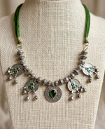 Emerald Coin Ghungroo Oxidised Necklace