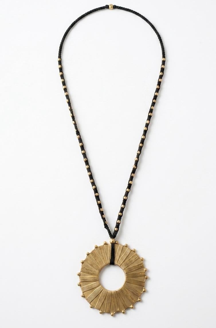 Brass Sunburst Wheel Pendant Macramé Necklace