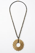 Brass Sunburst Wheel Pendant Macramé Necklace
