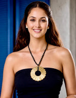 Brass Sunburst Wheel Pendant Macramé Necklace