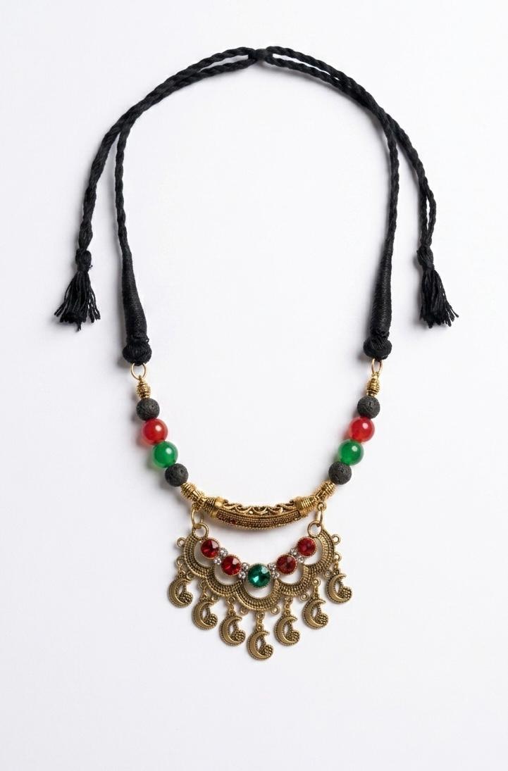 Crescent Moon Crystal Lava Bead Necklace