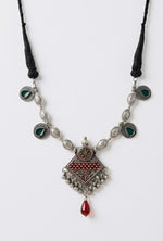 Oxidised Diamond Enamel Coin Strand Necklace
