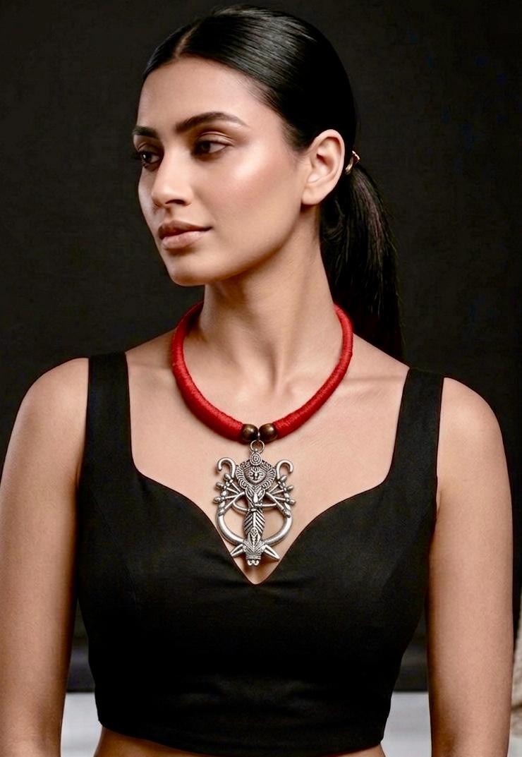 Mahakali Warrior Deity Oxidised Statement Necklace
