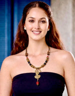 Apsara Brass Lava Bead Statement Necklace