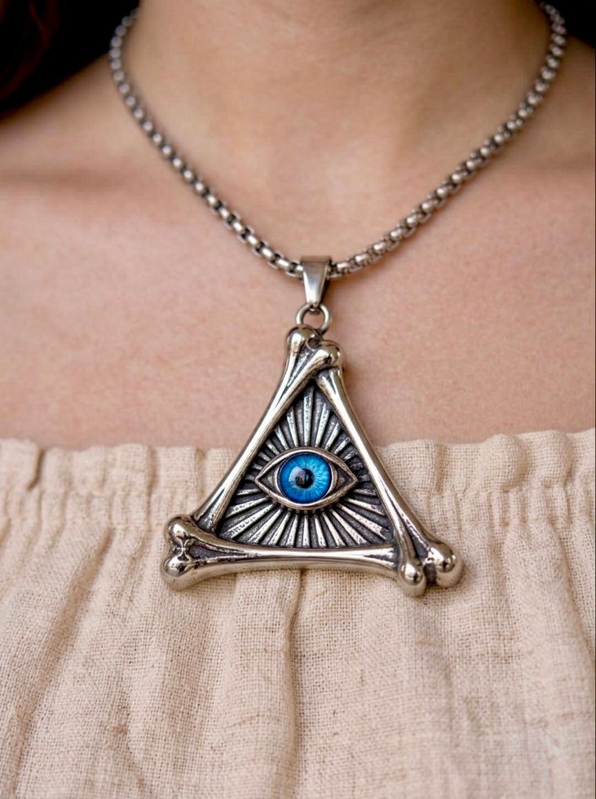 All-Seeing Eye Triangle Oxidised Silver Necklace