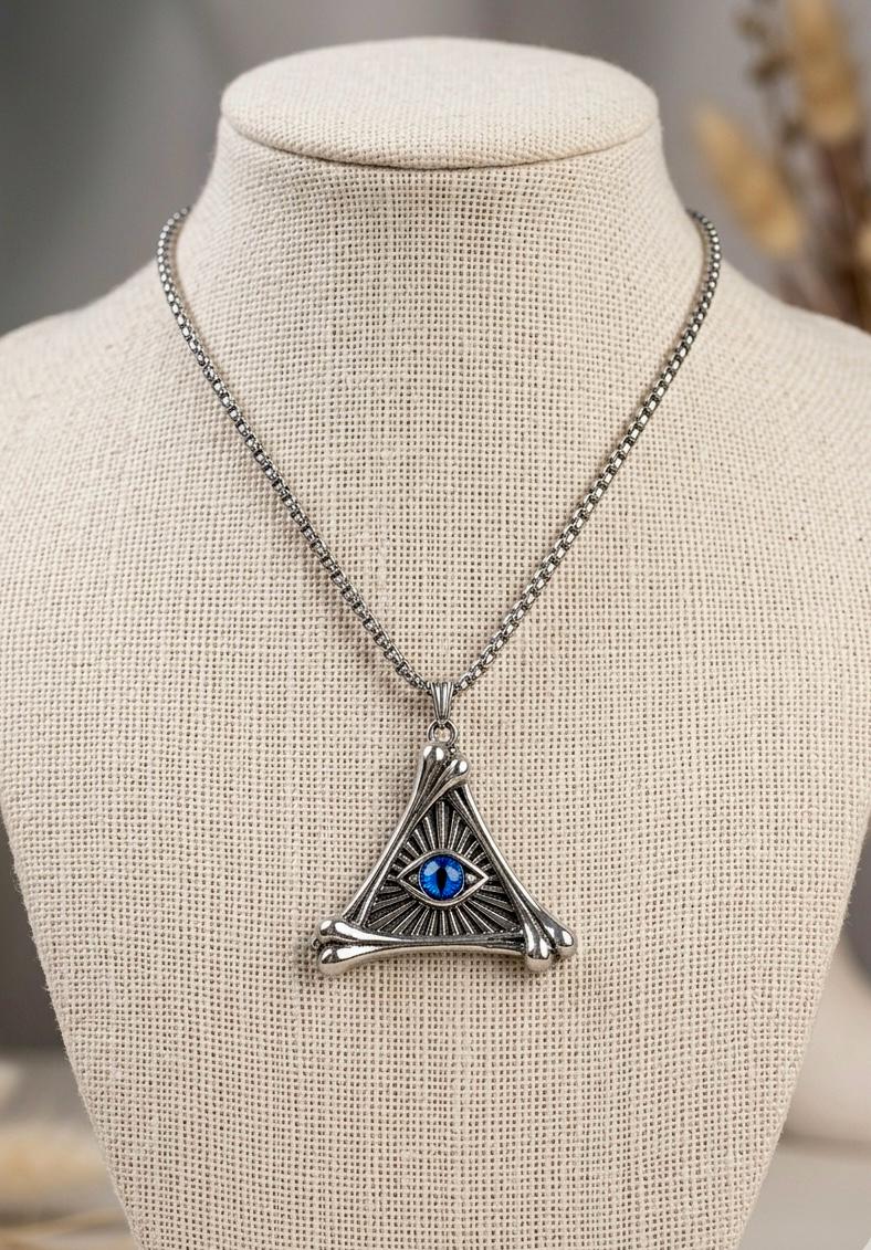 All-Seeing Eye Triangle Oxidised Silver Necklace