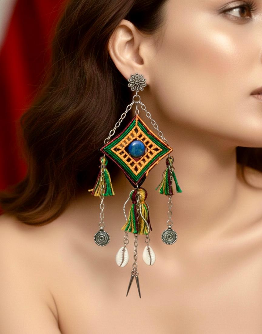 Bold tribal embroidered statement earrings