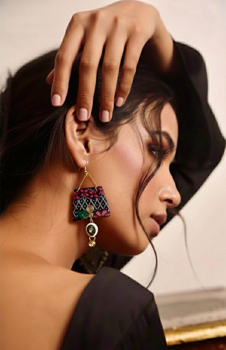 Elegant Handcrafted textile drop earrings