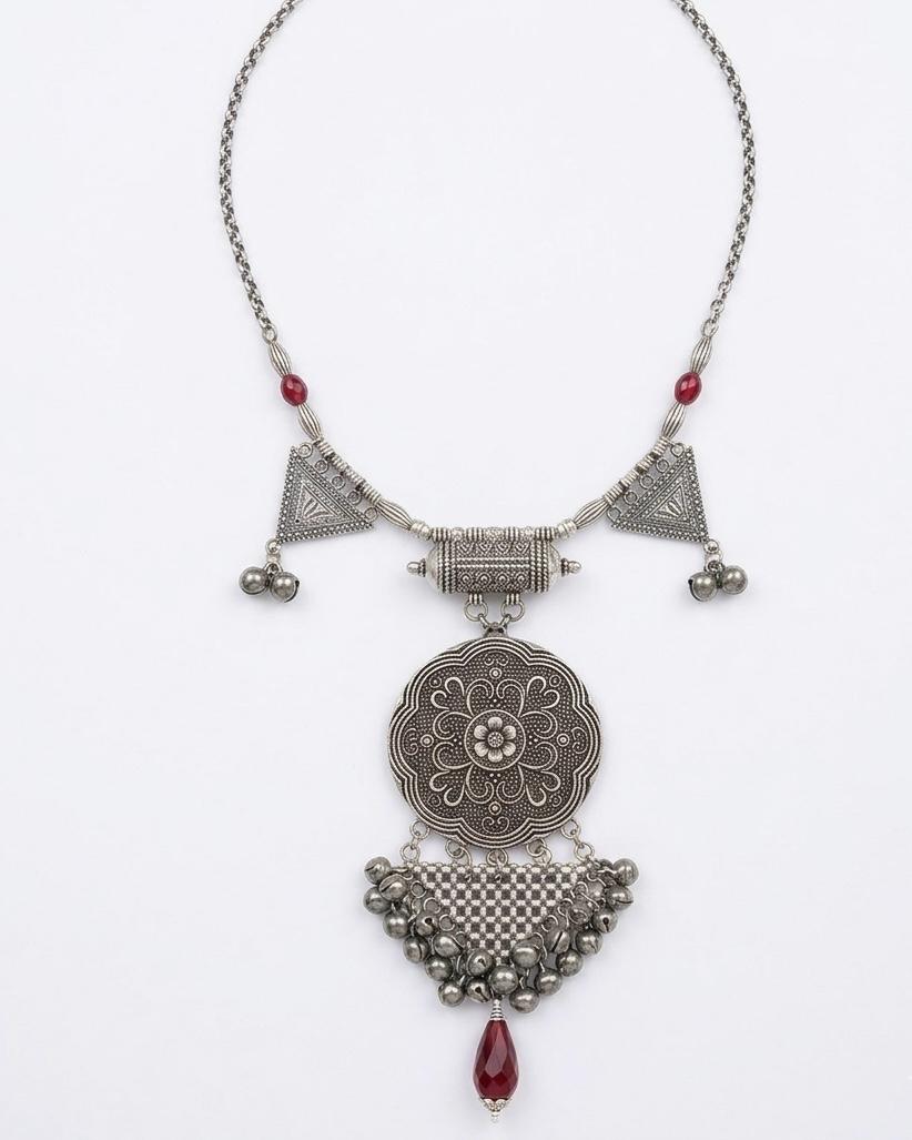 Yemen Inspired Oxidised Necklace Earrings Set