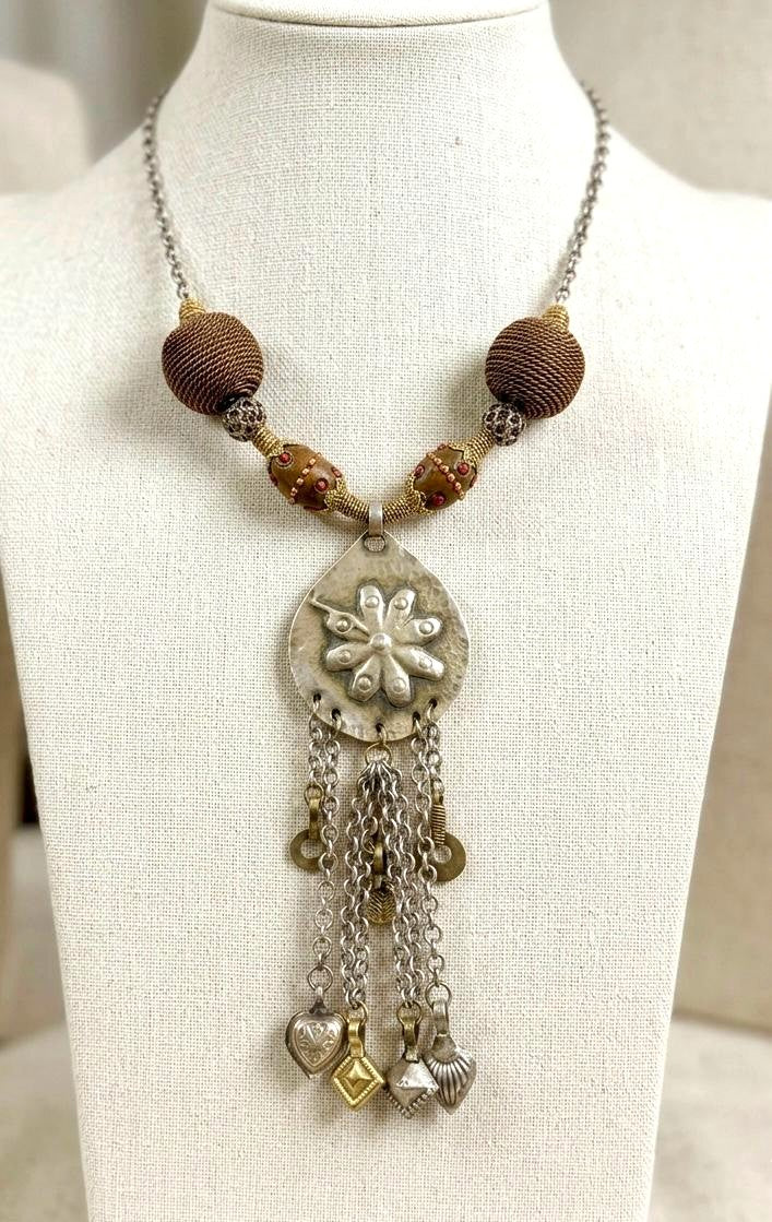 Afghan Tribal Kuchi Statement Necklace With Tassel Charms