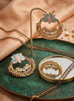 Lotus Chandbali Gold Ghungroo Earrings