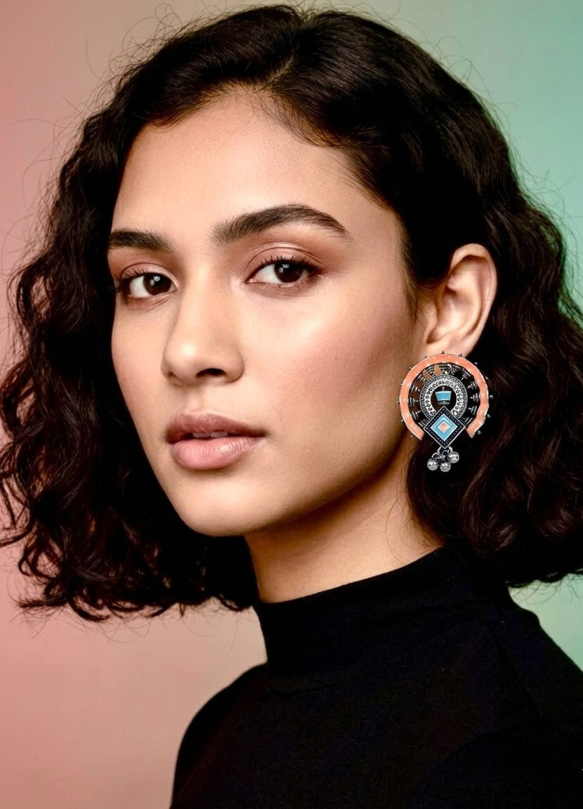 Aztec Arch Enamel Stud Earrings