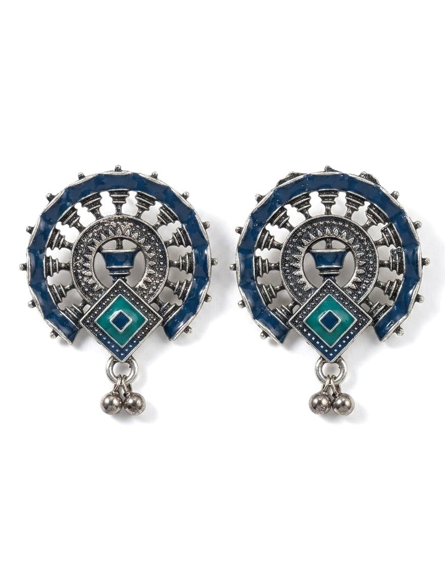 Indigo Disc Temple Stud Earrings