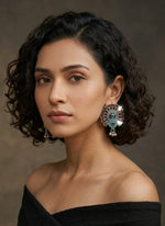 Maroon Teal Temple Disc Stud Earrings