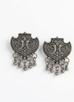 Twin Peacock Shield Stud Earrings