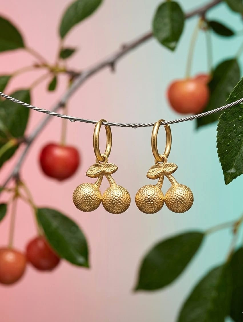 Golden Cherry Hoop Earrings
