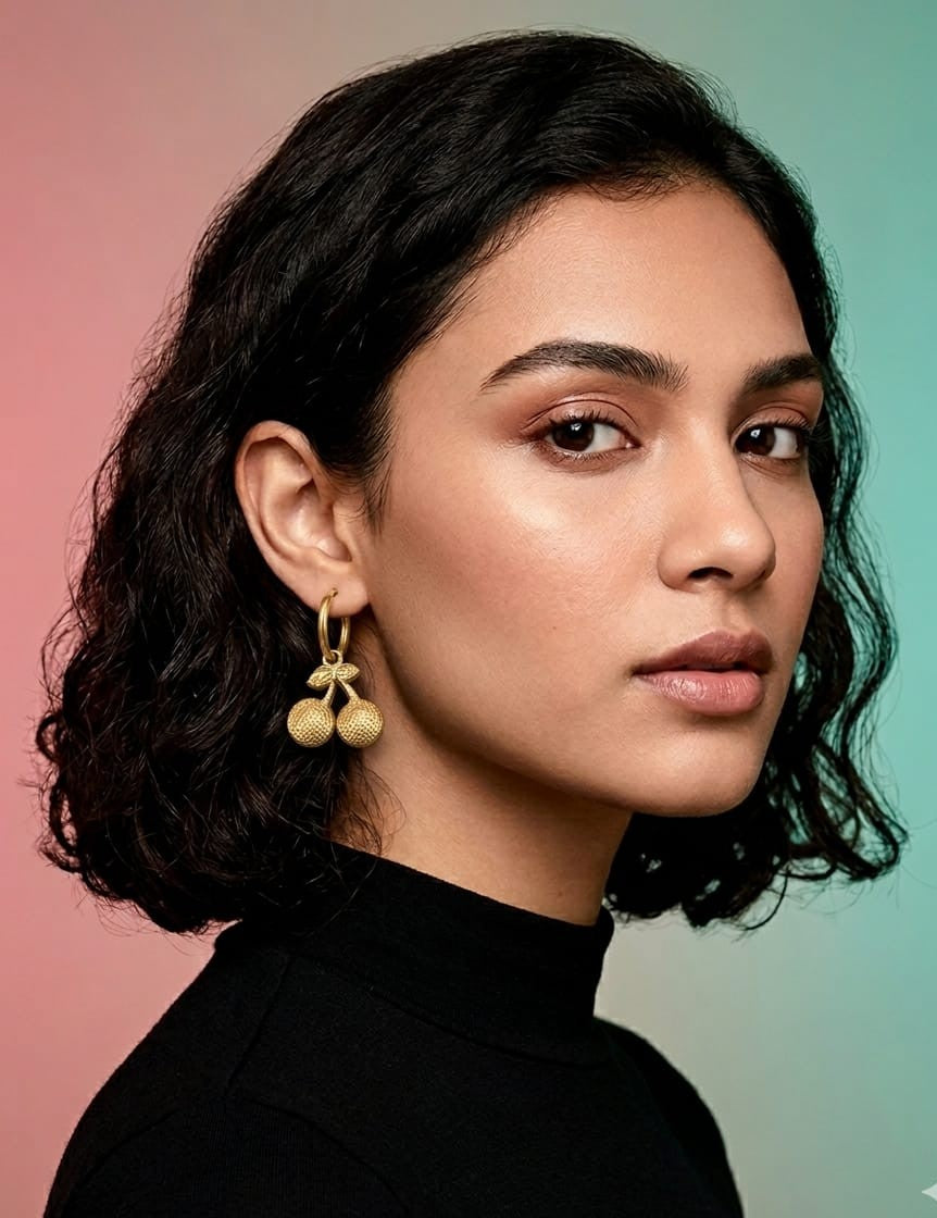Golden Cherry Hoop Earrings