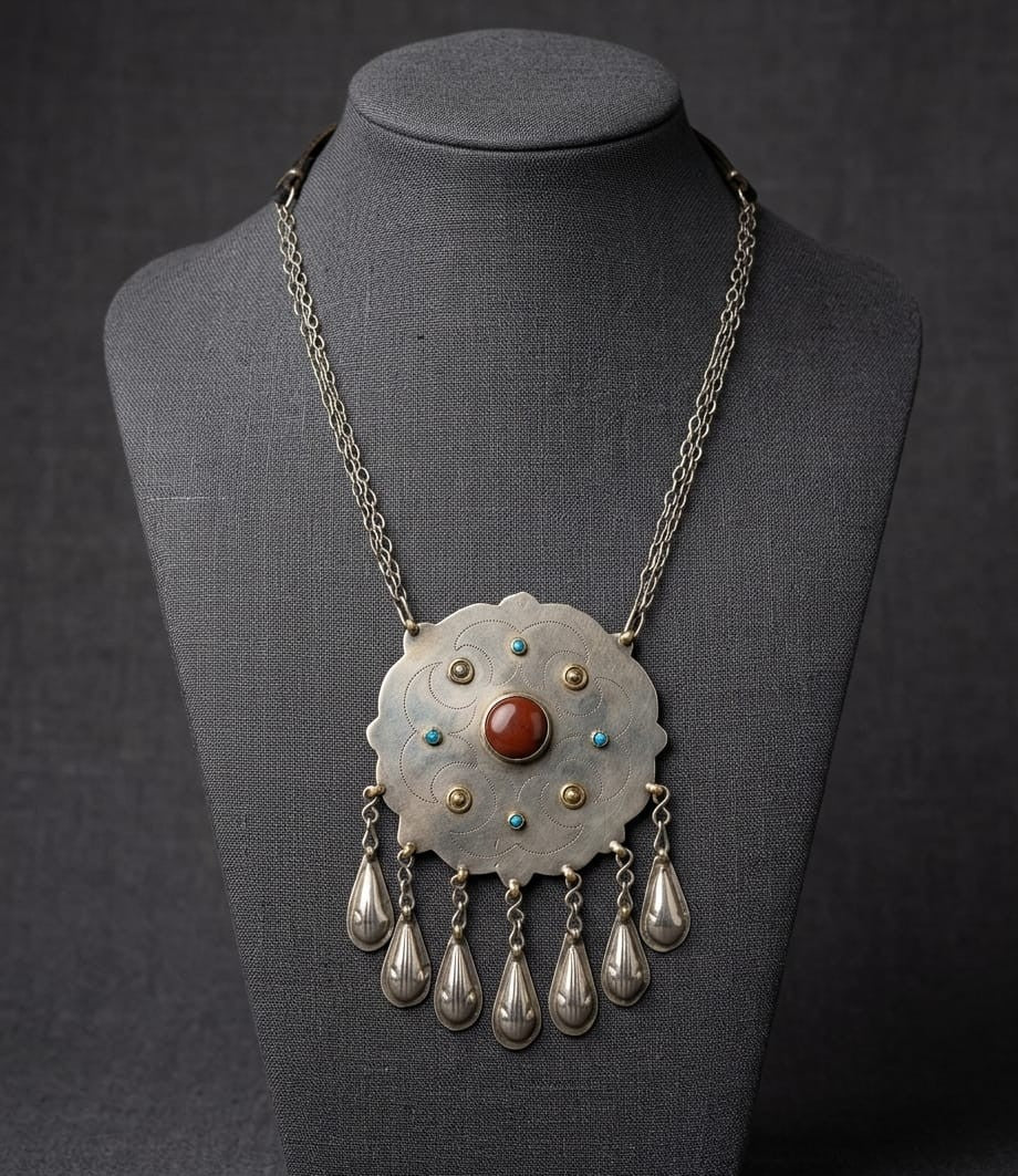 Silver Mandala Afghan Pendant Necklace