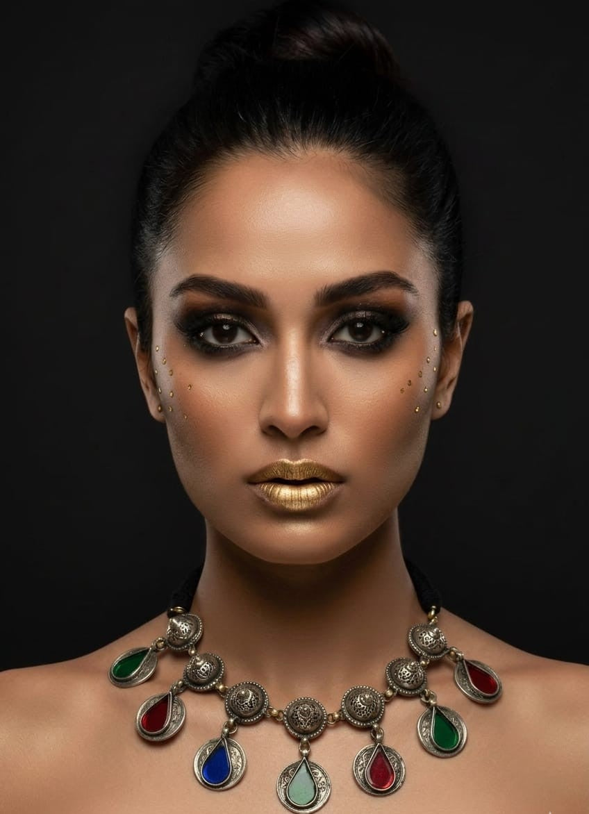 Jewelled Afghan Disc Drop Necklace