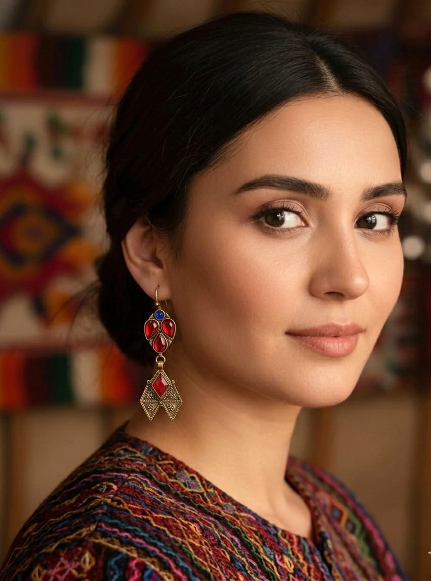 Lapis Red Afghan Geometric Drop Earrings